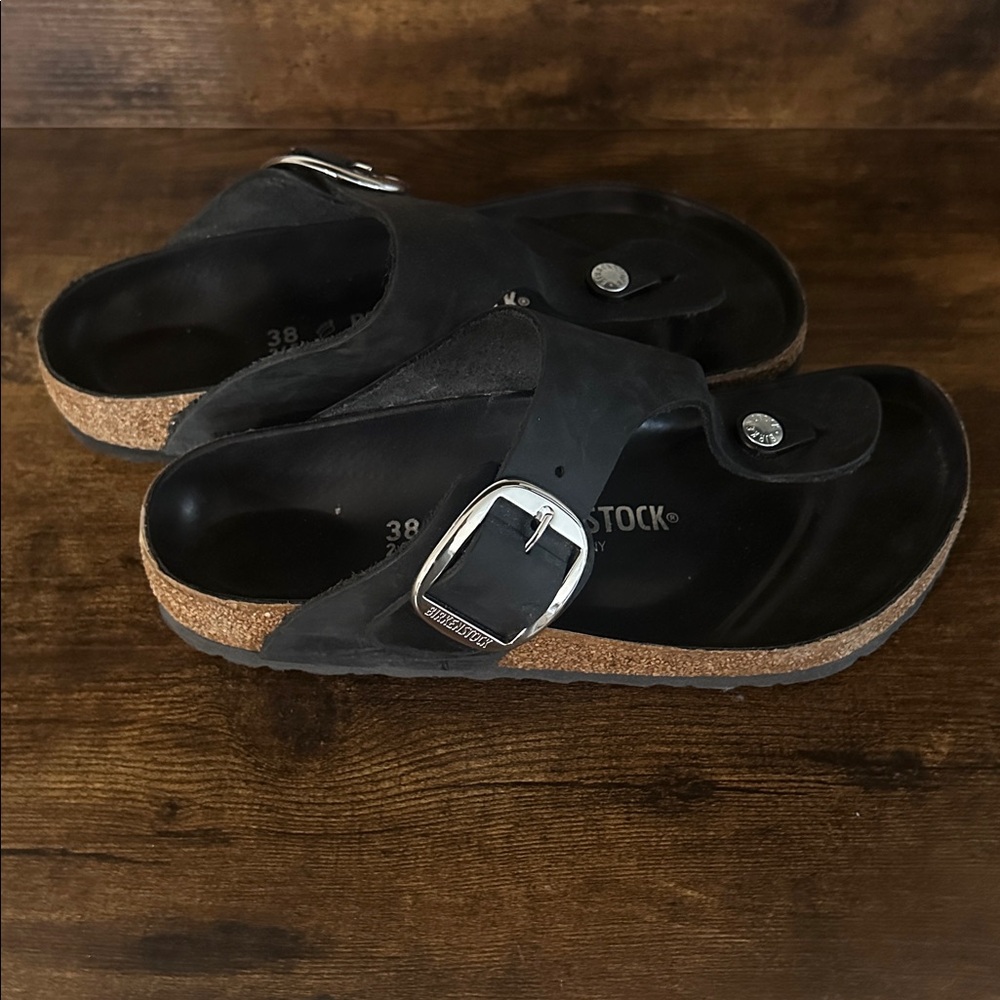 Birkenstock Black Sandals with Silver Buckle